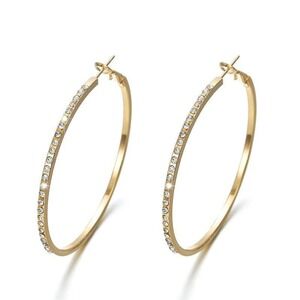 Large Alloy Ring Earrings Encrusted with Simple Fashion Diamond Enlaid